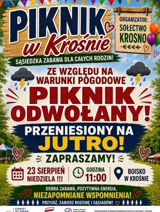 Piknik przeniesiony na niedzielę – nowa godzina 11:00
