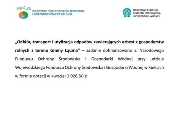 Gmina Łączna pozyskała dotację na utylizację azbestu z gospodarstw rolnych
