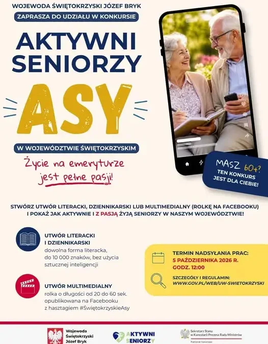 Konkurs „Aktywni Seniorzy – Świętokrzyskie Asy” – zaproszenie dla seniorów z województwa świętokrzyskiego