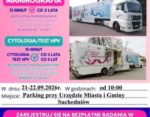 Bezpłatne badania profilaktyczne w Suchedniowie – mammografia i cytologia w cytomammobusie