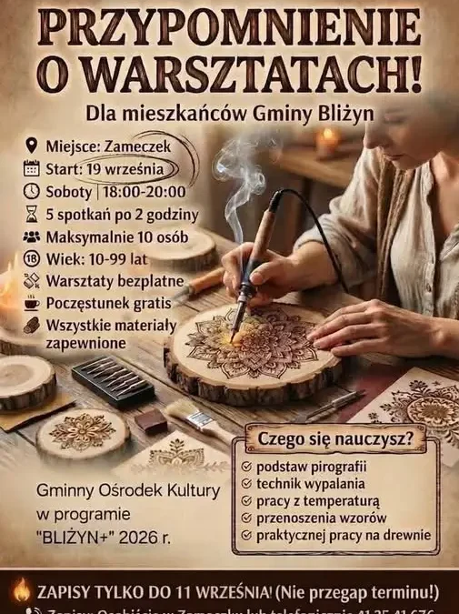 Bezpłatne warsztaty rękodzieła w Bliżynie – zapisy tylko do 11 września