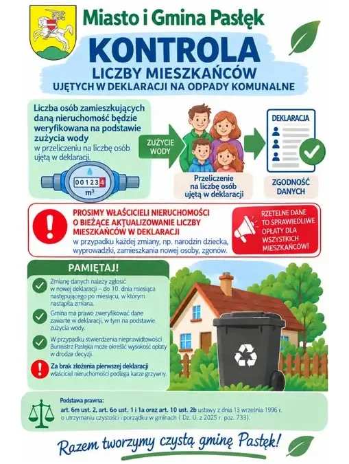 Pasłęk przypomina: zmiana liczby mieszkańców wymaga aktualizacji deklaracji odpadowej