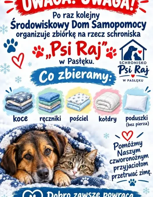 Zbiórka rzeczy dla schroniska „Psi Raj” w Pasłęku – pomóż czworonogom