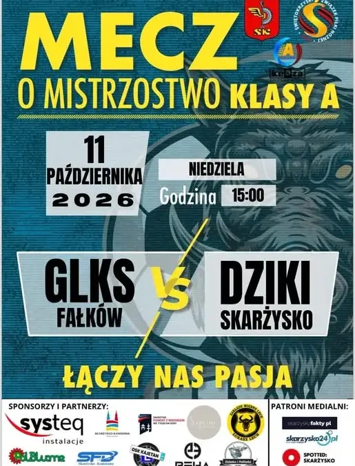 Dziki Skarżysko-Kamienna zagrają na wyjeździe z GLKS Fałków w 8. kolejce A Klasy